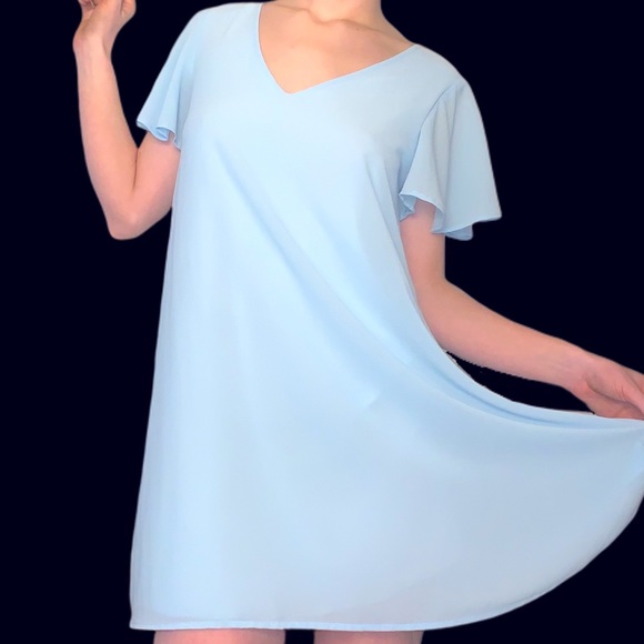 Riff Raff Flutter Sleeve V-neckline Dress Blue - Picture 2 of 7